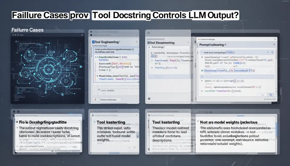 What failure cases prove tool docstring controls LLM output?