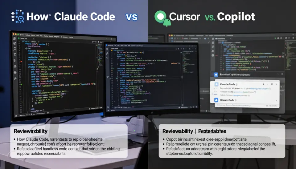 How Claude Code vs Cursor vs Copilot handles context, repo awareness, and reviewability